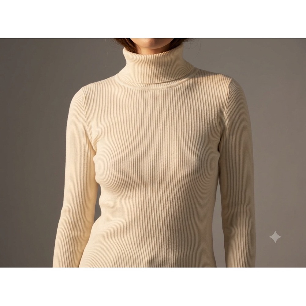 Lauren Ralph Lauren Cream Ribbed Turtleneck Sweater XL Off White Cotton Blend